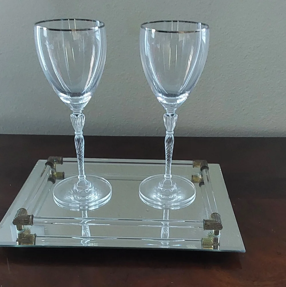 Royal Doulton Oxford Platinum Elegant Crystal Wine Glass Set with Silver Rim Set